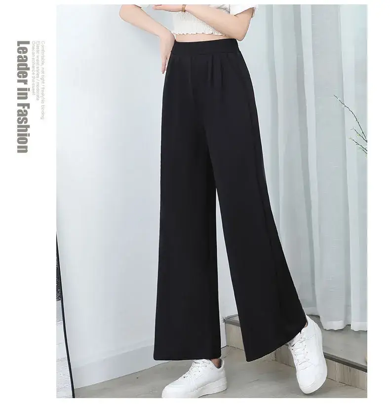 Black Wide Leg Pants with High Waist Elastic Design — feature 12