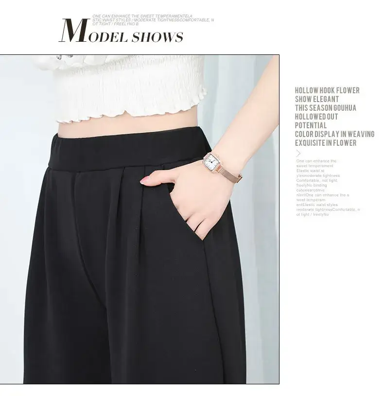 Black Wide Leg Pants with High Waist Elastic Design — feature 13