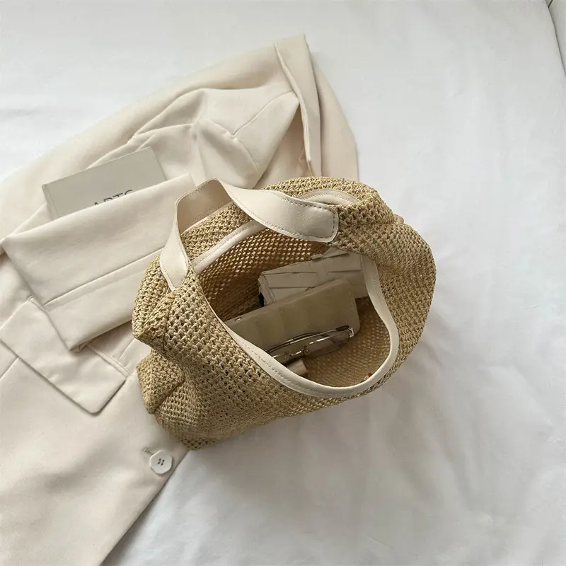 Women's Straw Woven Shoulder Bag Gold Seaside Travel