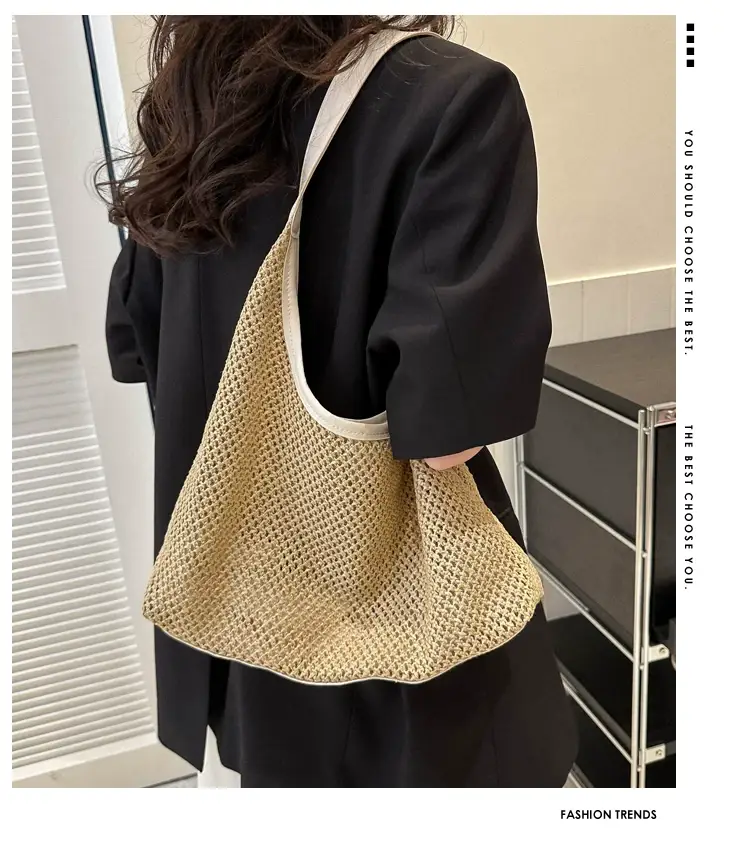 Women's Straw Woven Shoulder Bag Gold Seaside Travel — feature 1