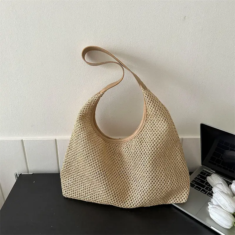 Women's Straw Woven Shoulder Bag Gold Seaside Travel