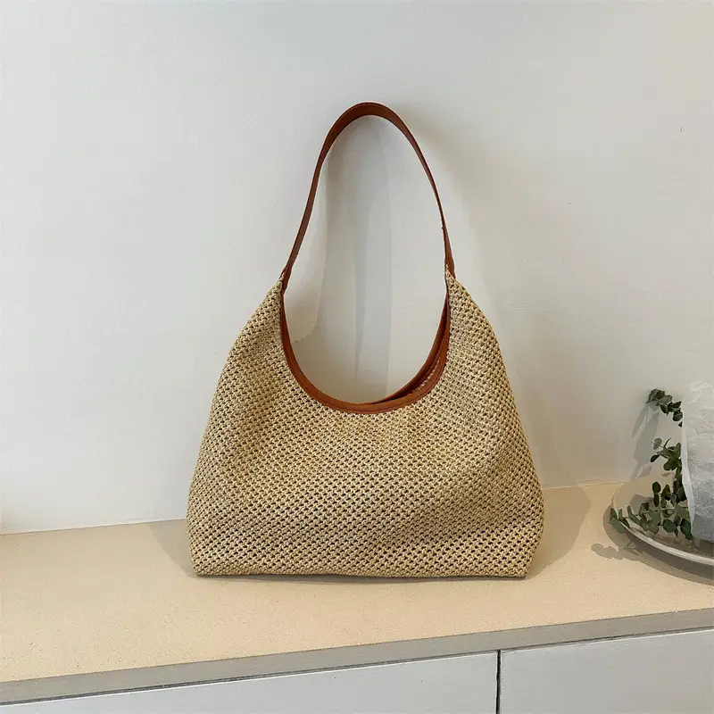Women's Straw Woven Shoulder Bag Gold Seaside Travel