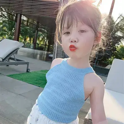 Girls' Blue Knitted Camisole Vest 2Yr Summer 2024 - Image 3