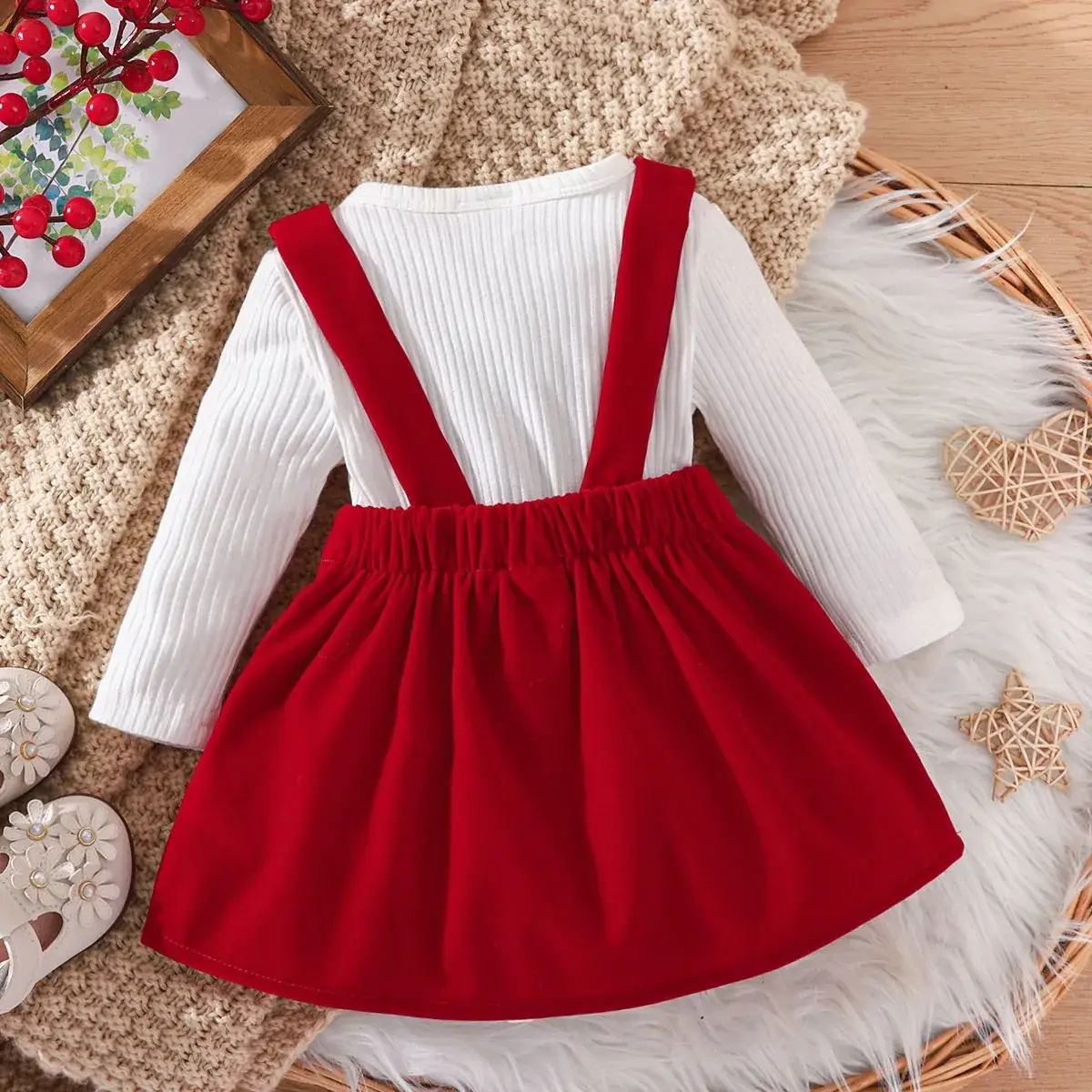 Cross-Border Ins Infant Girl Spring & Fall Pure Color Long-Sleeved Triangle Hoodie Bow Suspender Skirt Trendy