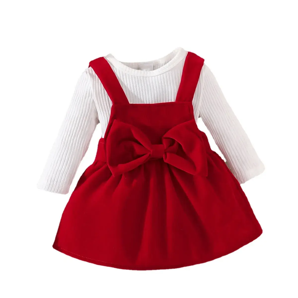 Cross-Border Ins Infant Girl Spring & Fall Pure Color Long-Sleeved Triangle Hoodie Bow Suspender Skirt Trendy