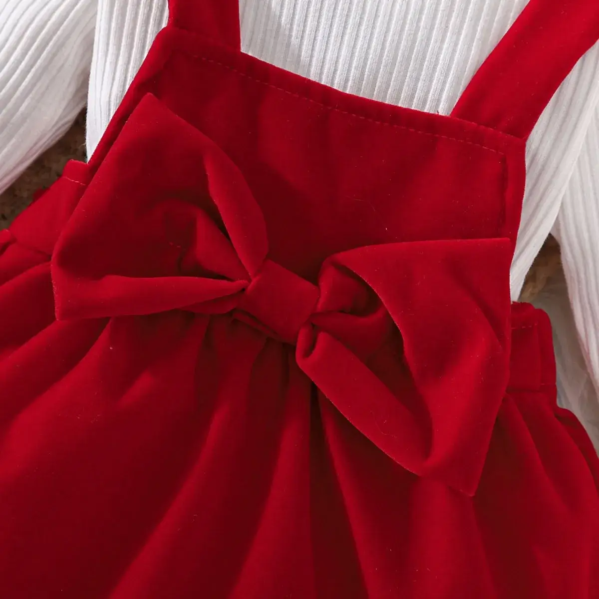Cross-Border Ins Infant Girl Spring & Fall Pure Color Long-Sleeved Triangle Hoodie Bow Suspender Skirt Trendy — feature 5