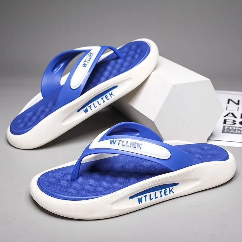 Men's Black White Slip-On Flip Flops with Thick Sole