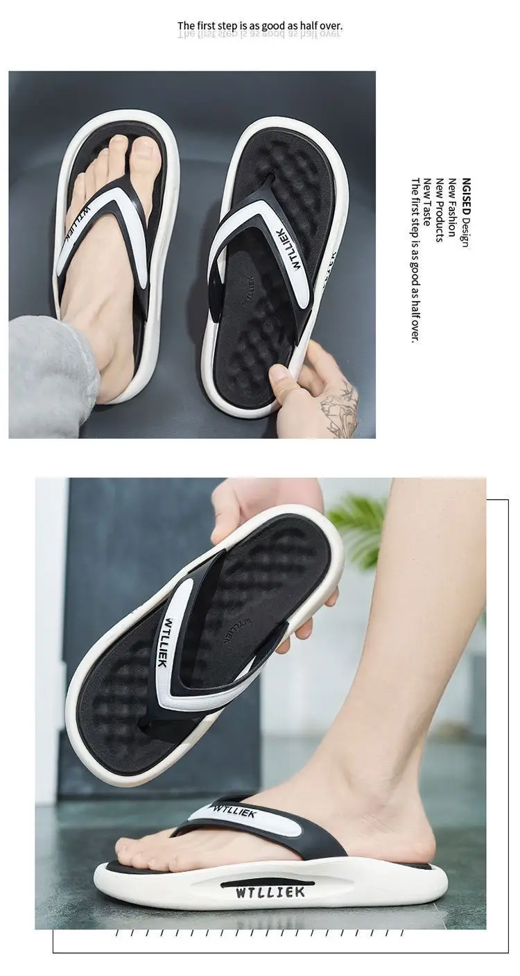 Men's Black White Slip-On Flip Flops with Thick Sole — feature 14