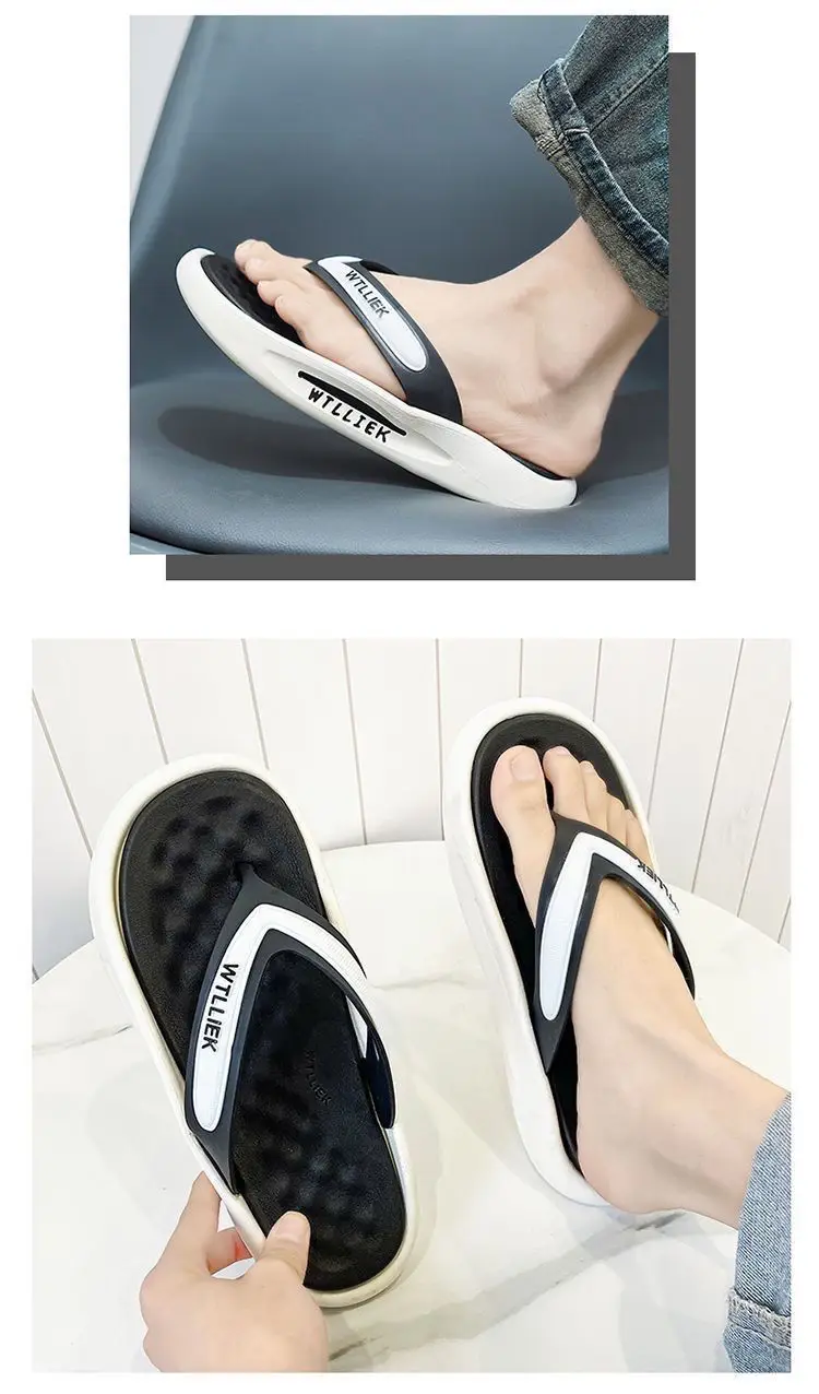 Men's Black White Slip-On Flip Flops with Thick Sole — feature 15