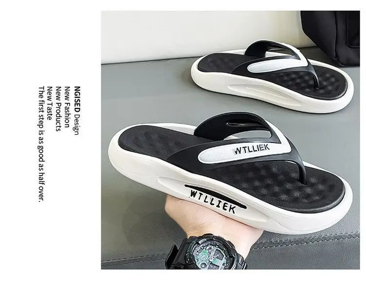 Men's Black White Slip-On Flip Flops with Thick Sole — feature 17