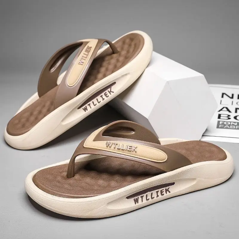 Men's Black White Slip-On Flip Flops with Thick Sole
