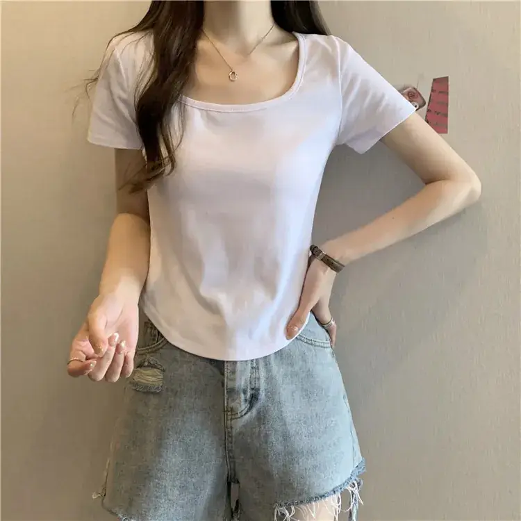 Black French Collar Top Women's 2023 Summer T-Shirt - Image 4