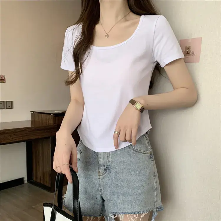 Black French Collar Top Women's 2023 Summer T-Shirt - Image 5