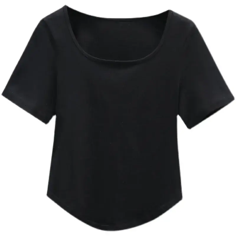 Black French Collar Top Women's 2023 Summer T-Shirt - Image 7