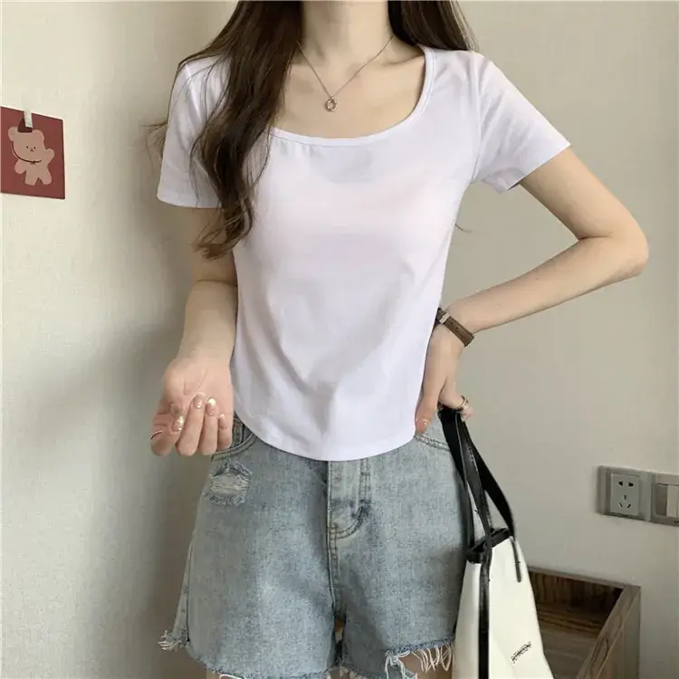 Black French Collar Top Women's 2023 Summer T-Shirt — feature 4