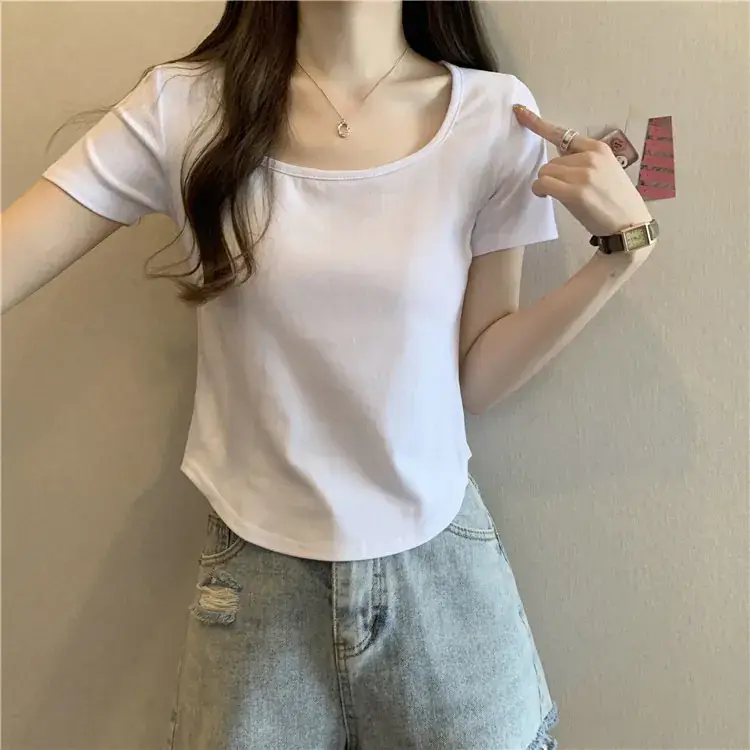 Black French Collar Top Women's 2023 Summer T-Shirt — feature 5