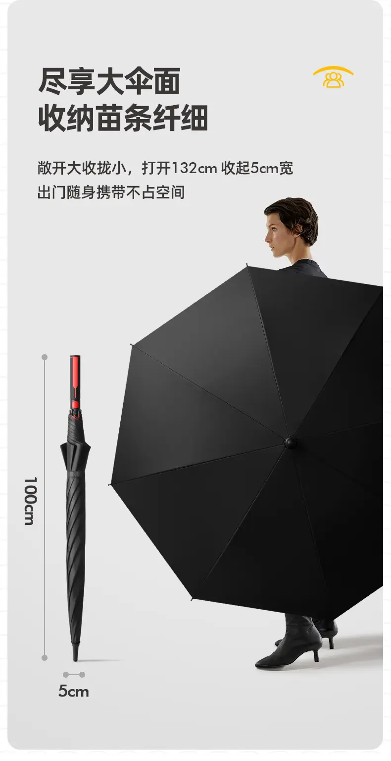 Double Handle Umbrella Black Full Fiber Long Pole Business Use β feature 11