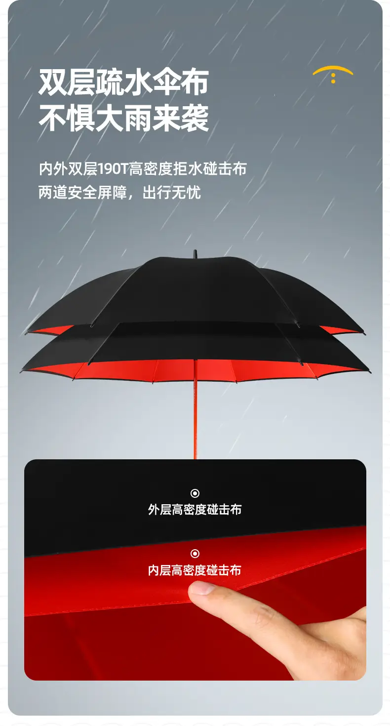 Double Handle Umbrella Black Full Fiber Long Pole Business Use β feature 12