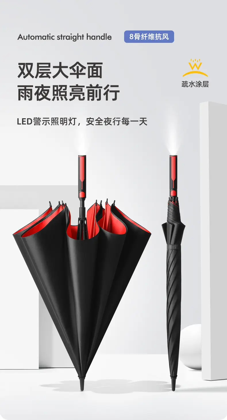 Double Handle Umbrella Black Full Fiber Long Pole Business Use β feature 2