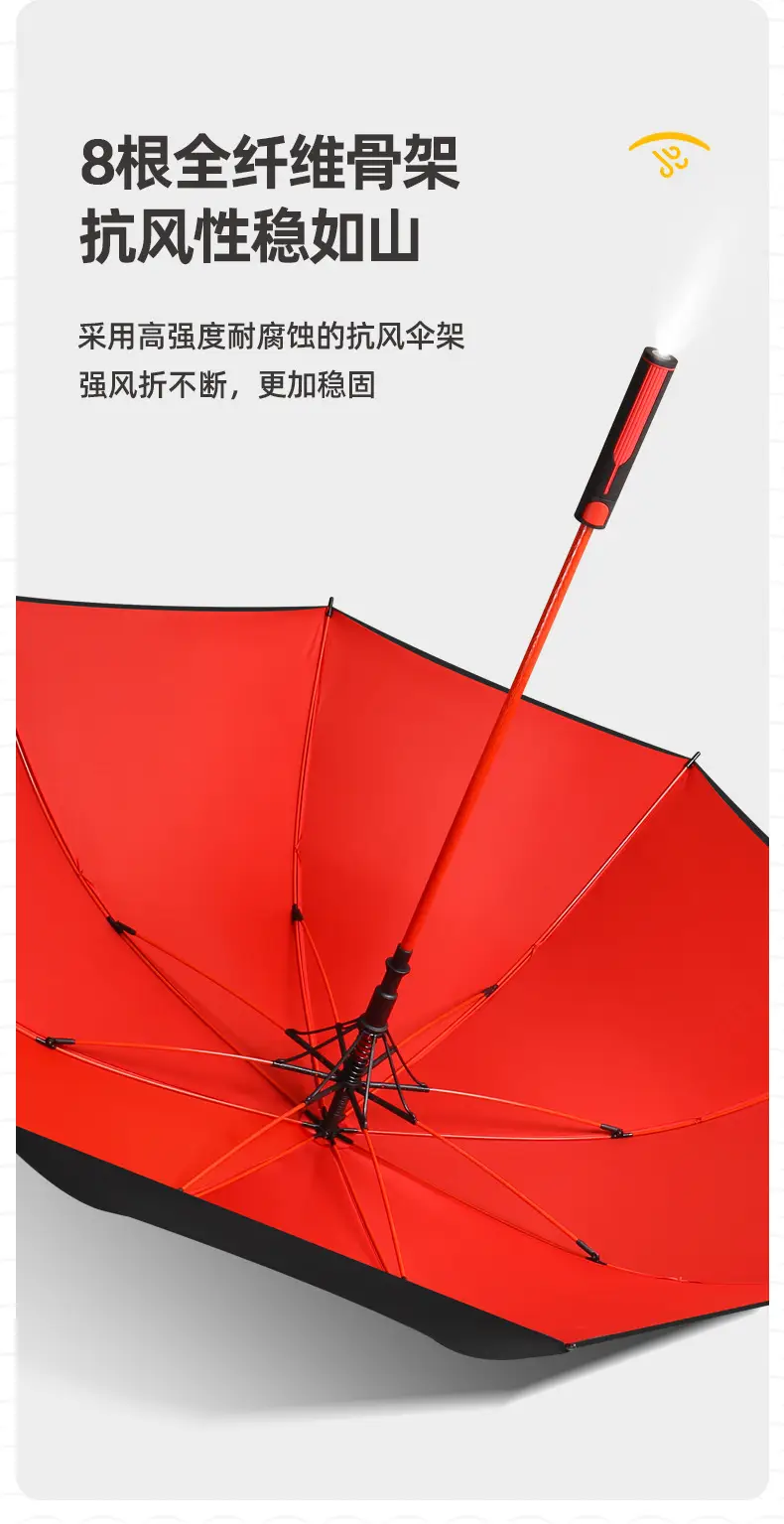 Double Handle Umbrella Black Full Fiber Long Pole Business Use β feature 6