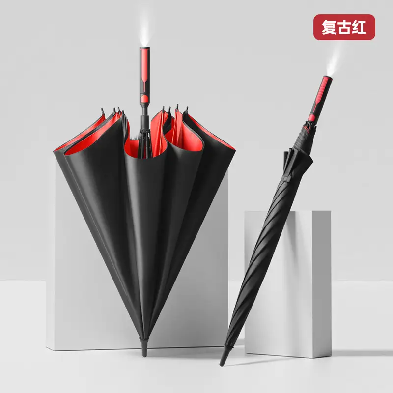 Double Handle Umbrella Black Full Fiber Long Pole Business Use