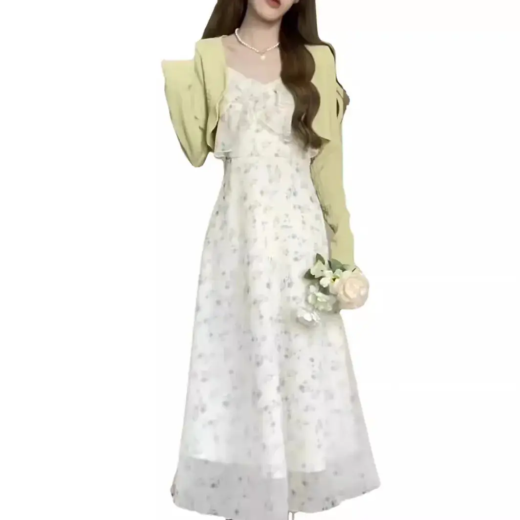 Gentle Floral Halter Dress White French Retro Slim Fit - Image 6