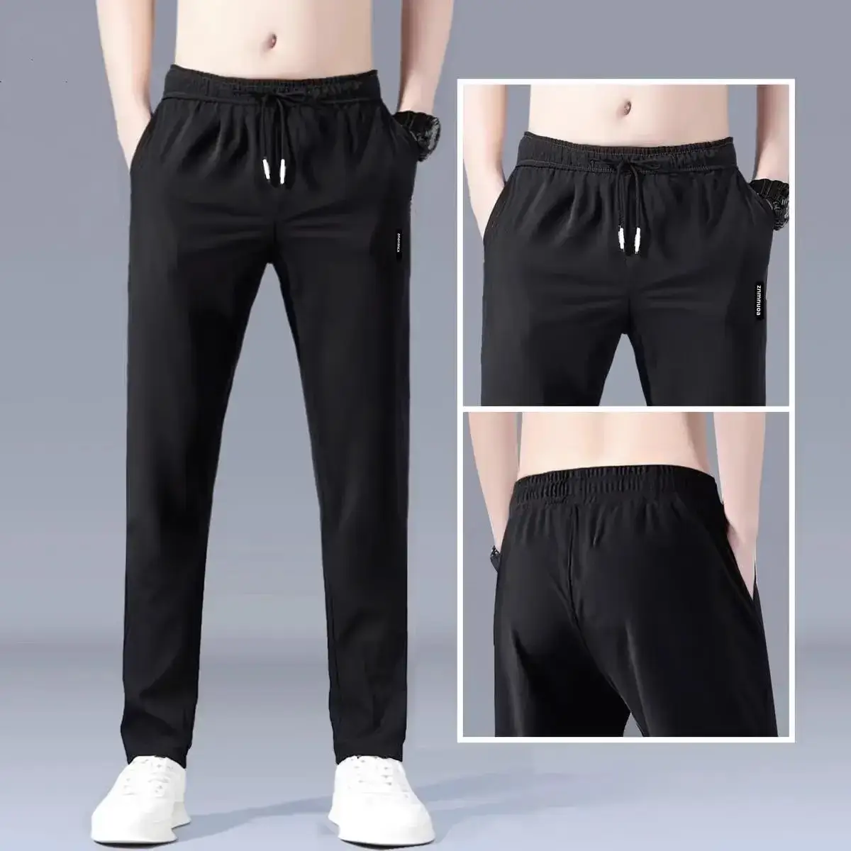 Men Black Stretch Casual Pants Plus Size Sports Wear - Image 7