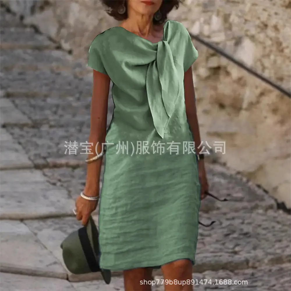 Women's V-Neck Long Dress Orange Cotton 2025 - Image 11