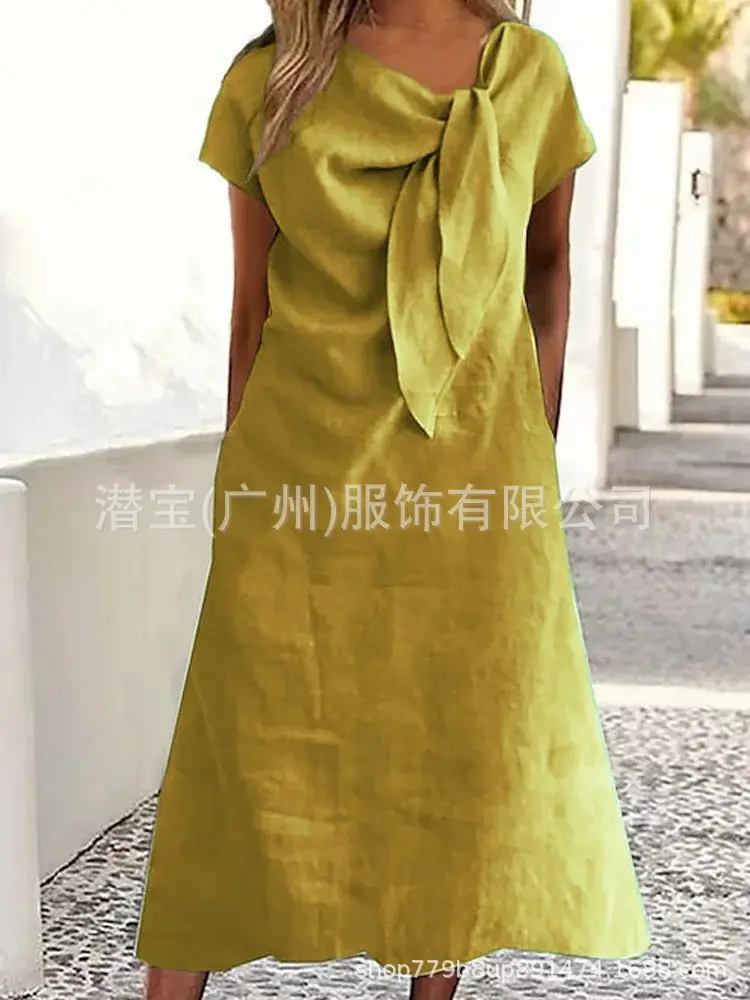 Women's V-Neck Long Dress Orange Cotton 2025 — feature 7