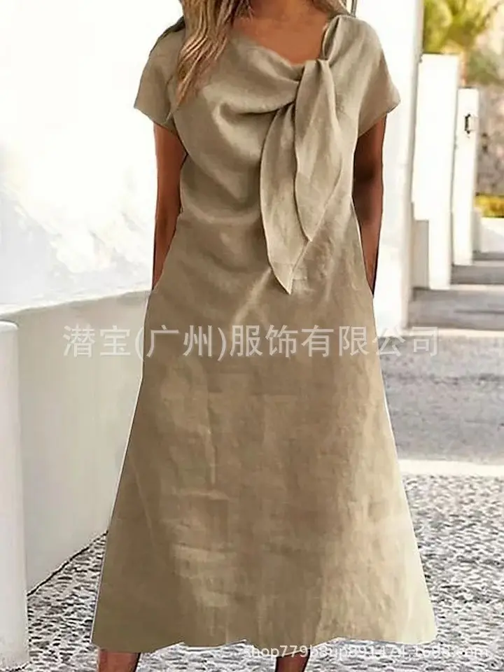 Women's V-Neck Long Dress Orange Cotton 2025 — feature 9