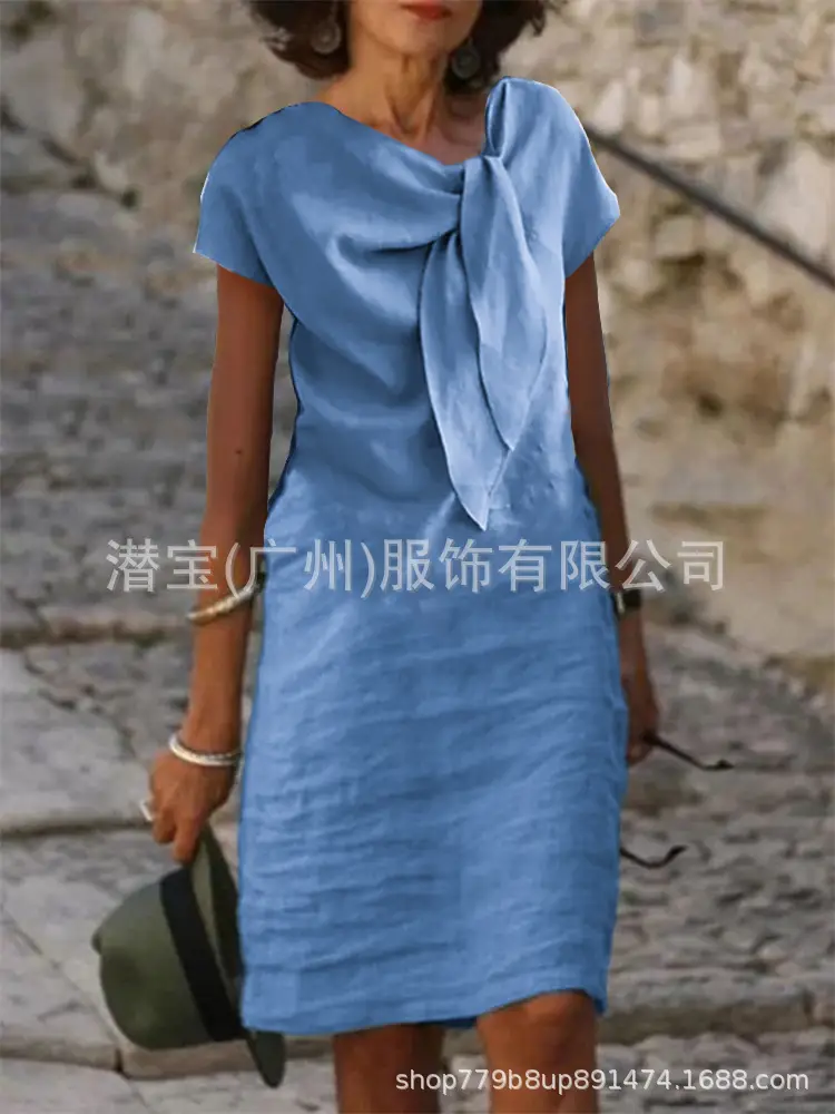 Women's V-Neck Long Dress Orange Cotton 2025 - Image 2