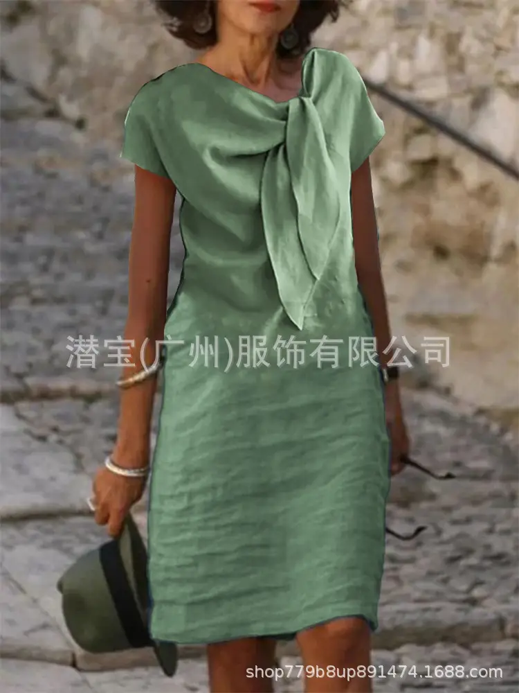 Women's V-Neck Long Dress Orange Cotton 2025 - Image 3