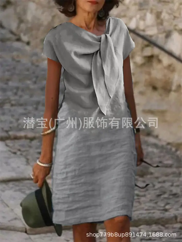 Women's V-Neck Long Dress Orange Cotton 2025 - Image 4
