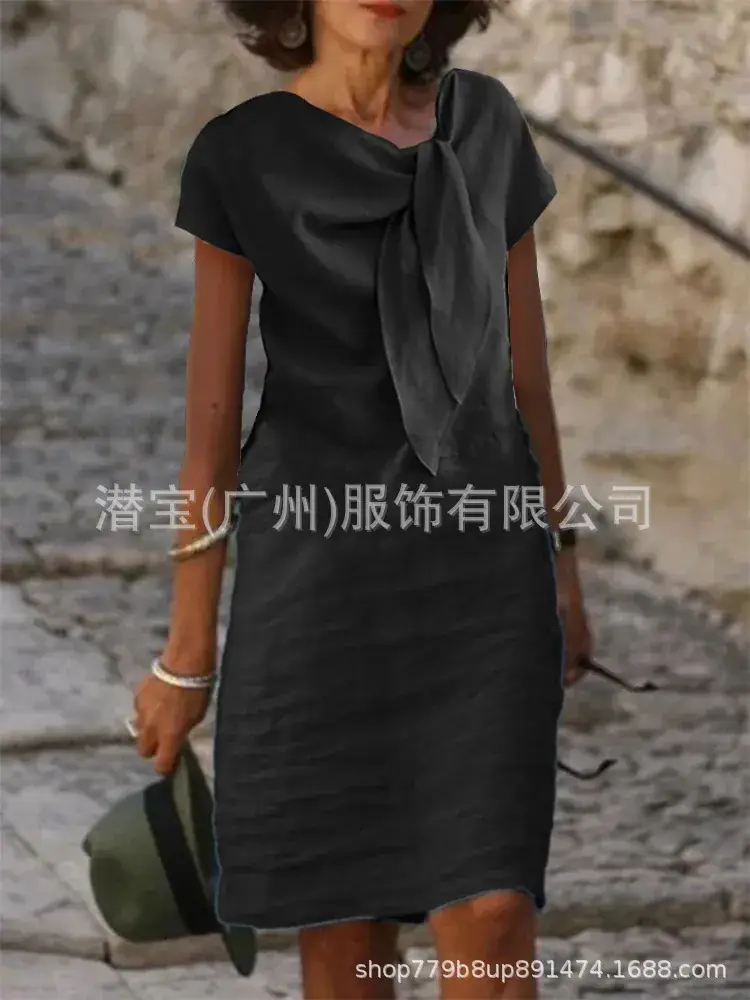 Women's V-Neck Long Dress Orange Cotton 2025 - Image 5