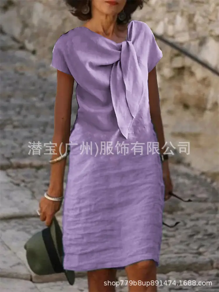 Women's V-Neck Long Dress Orange Cotton 2025 - Image 6