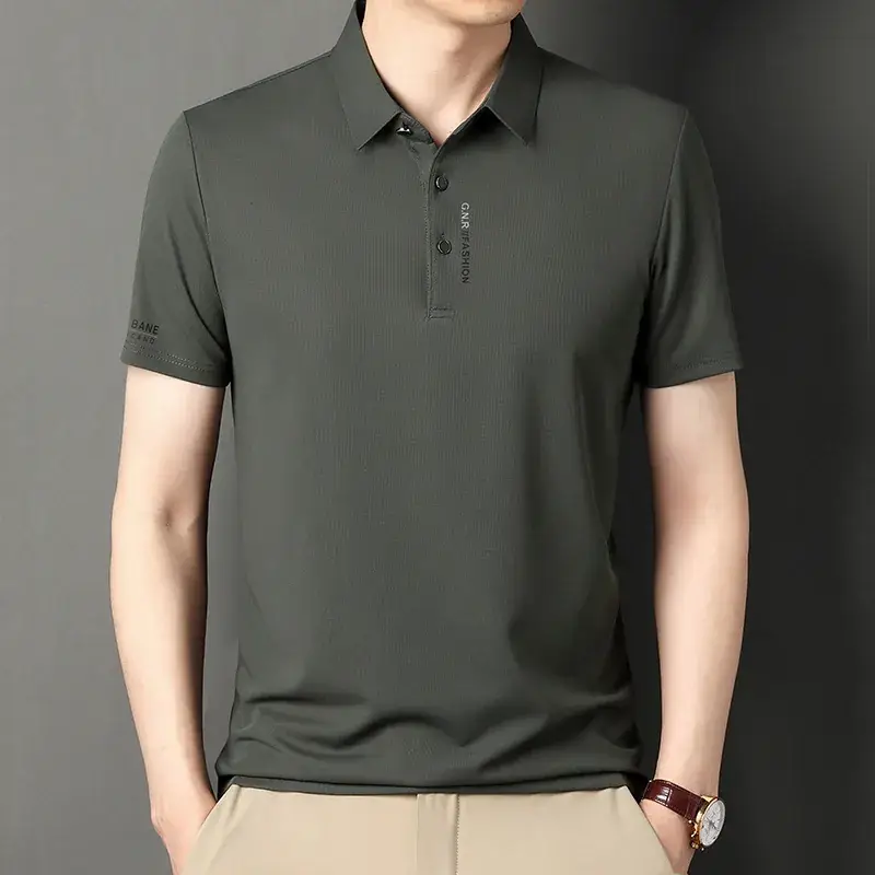Men Navy Waffle Polo Shirt 2023 Summer