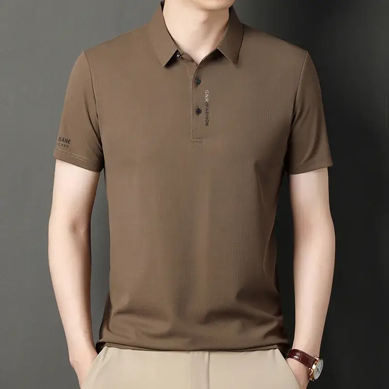 Men Navy Waffle Polo Shirt 2023 Summer