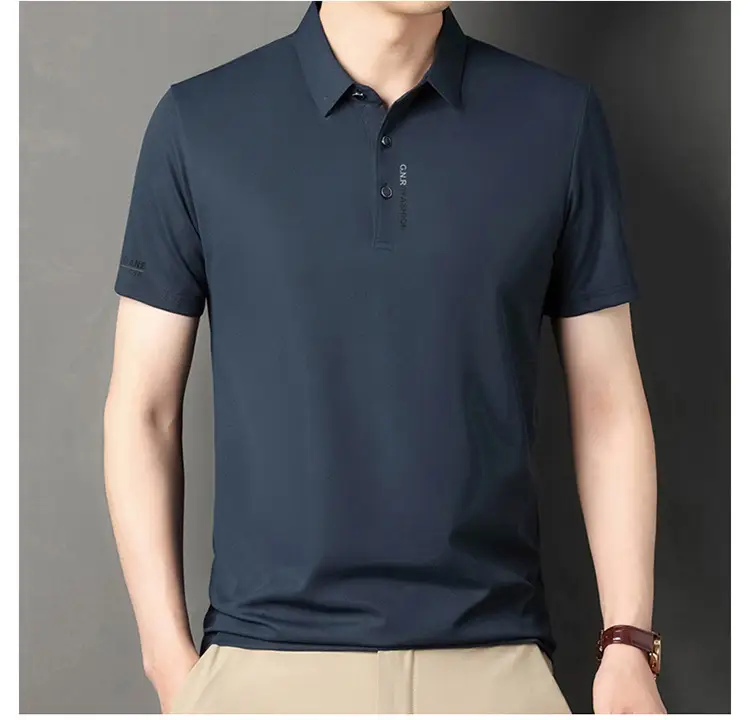 Men Navy Waffle Polo Shirt 2023 Summer — feature 11