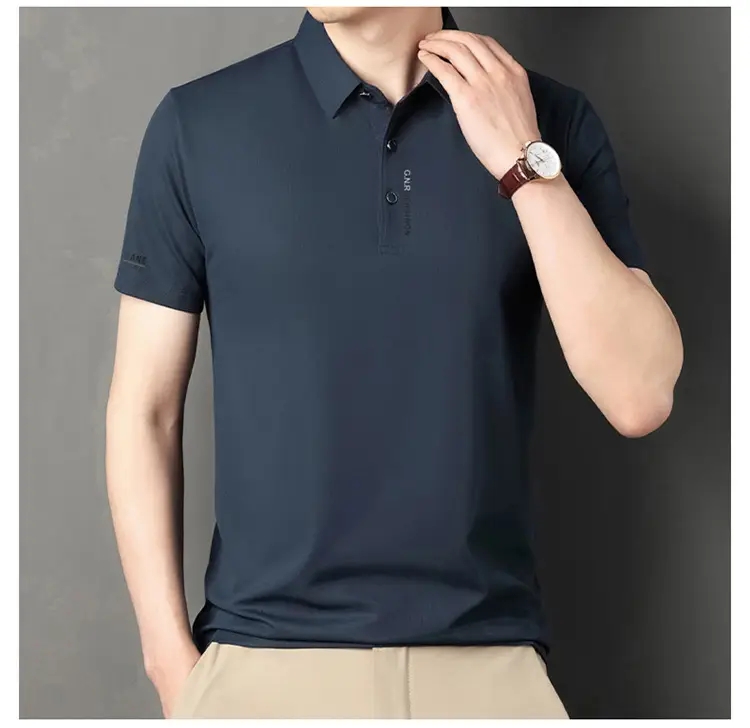 Men Navy Waffle Polo Shirt 2023 Summer — feature 12