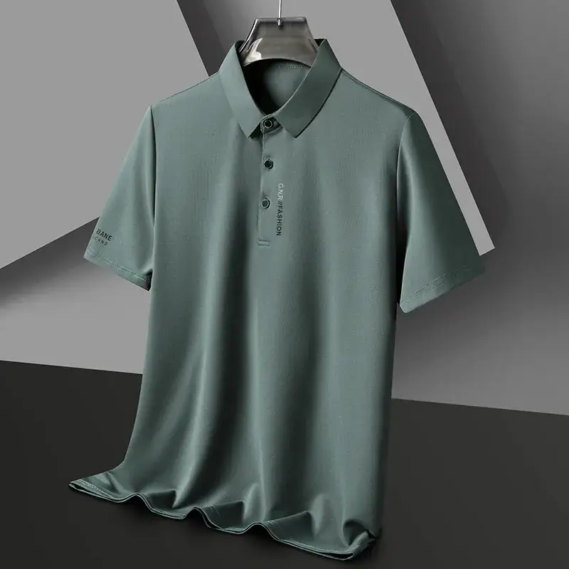 Men Navy Waffle Polo Shirt 2023 Summer