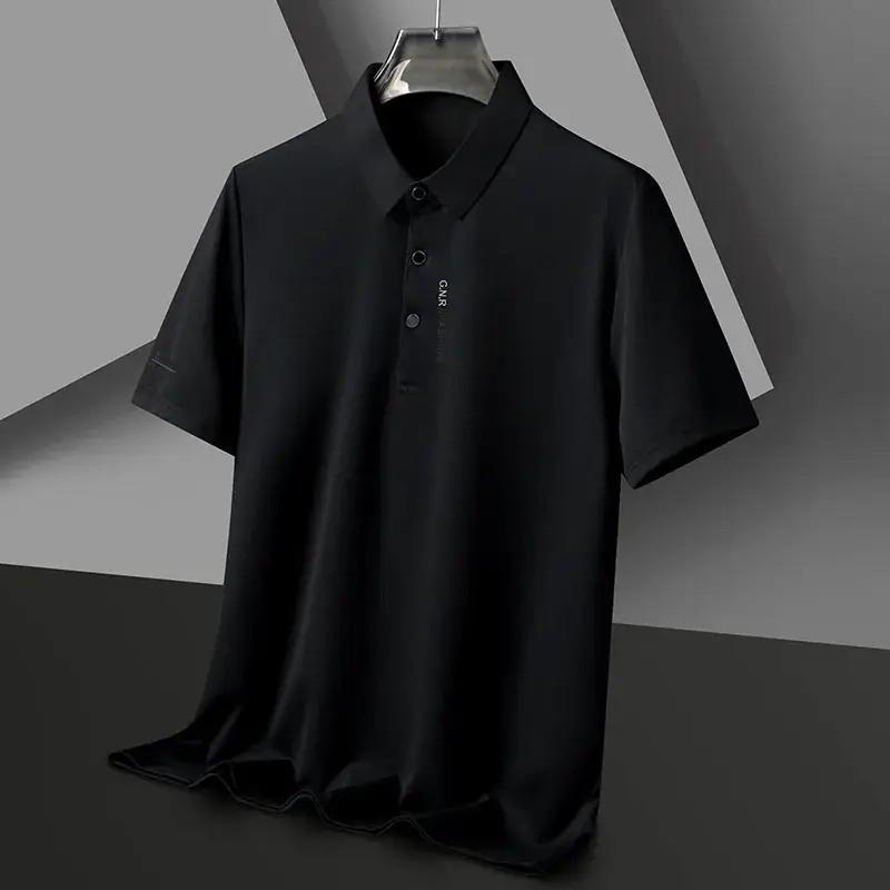 Men Navy Waffle Polo Shirt 2023 Summer