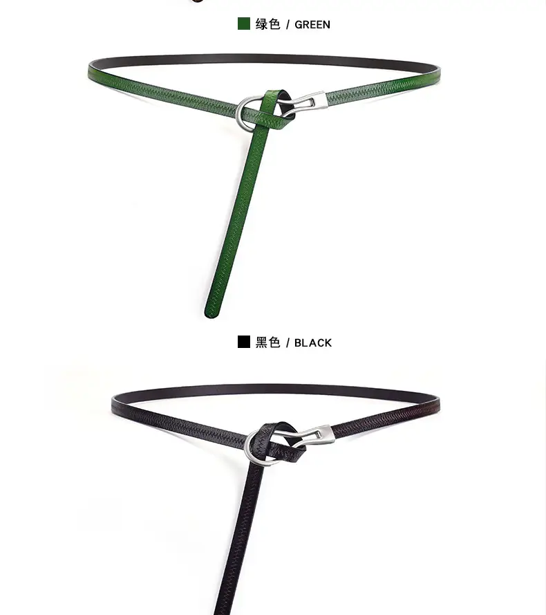 Women's Green Embossed Leather Belt with Ring β feature 10