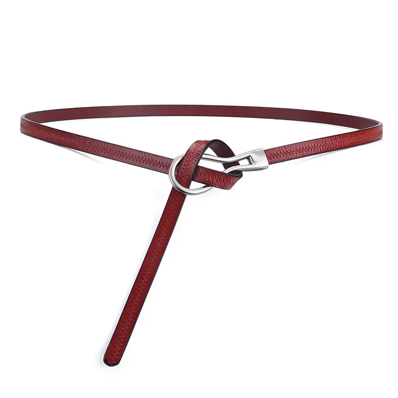 Women's Green Embossed Leather Belt with Ring