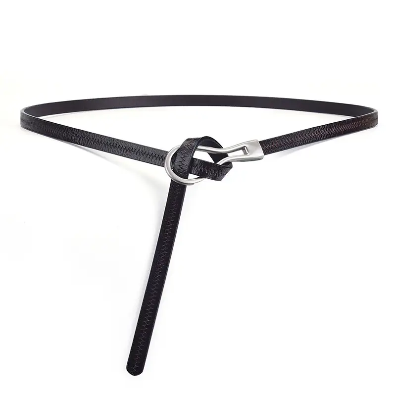 Women's Green Embossed Leather Belt with Ring - Image 4