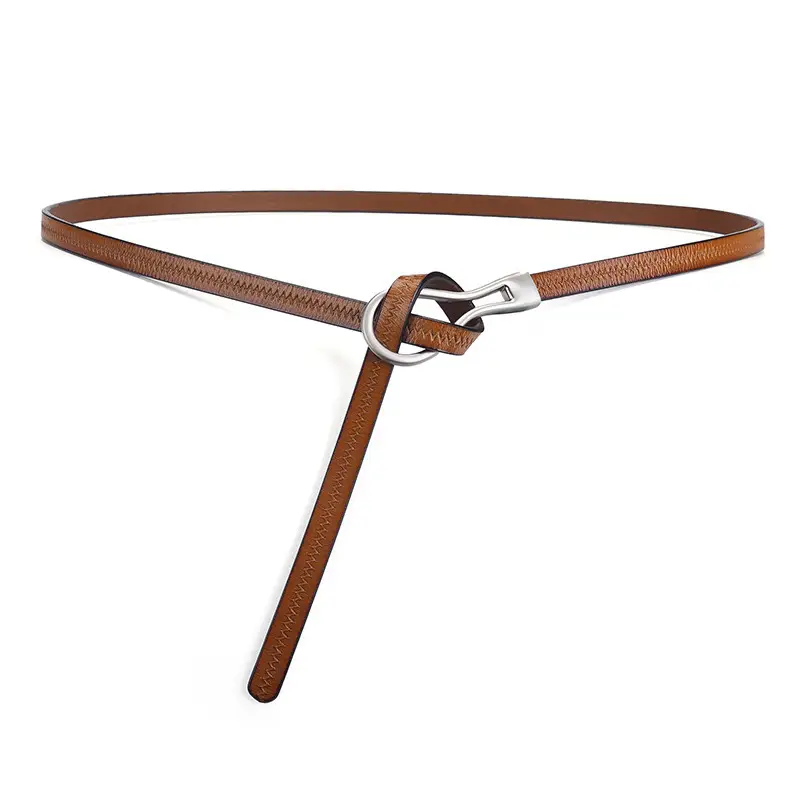 Women's Green Embossed Leather Belt with Ring - Image 5