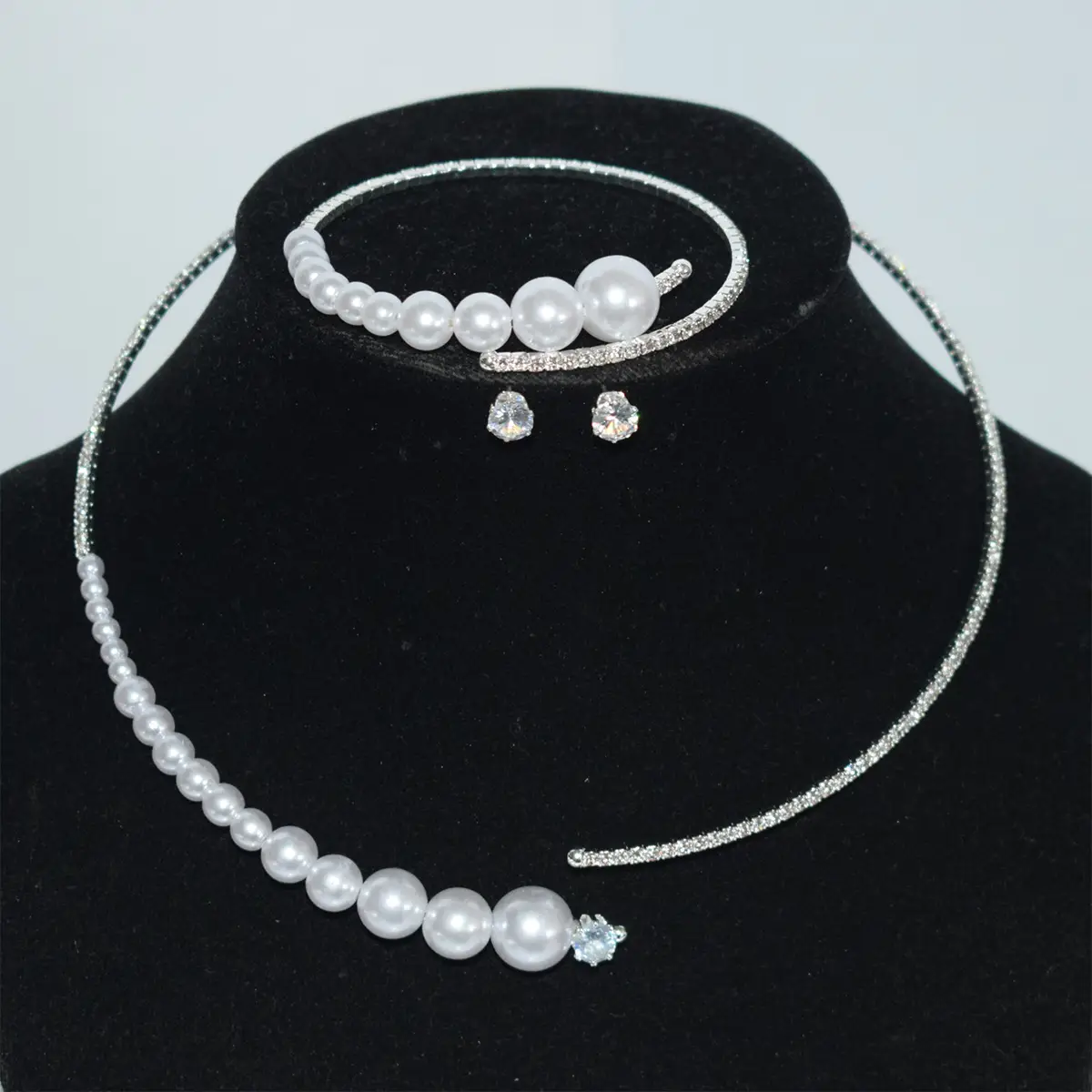 Three Piece Pearl Diamond Necklace Set Gold Plated - Image 15