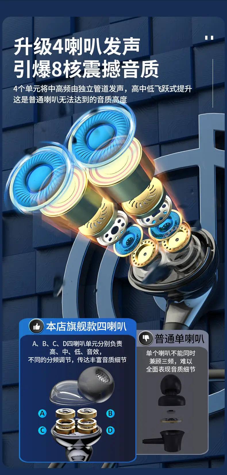 Bluetooth Headset with震动提醒 & 4-Speaker Wireless — feature 10
