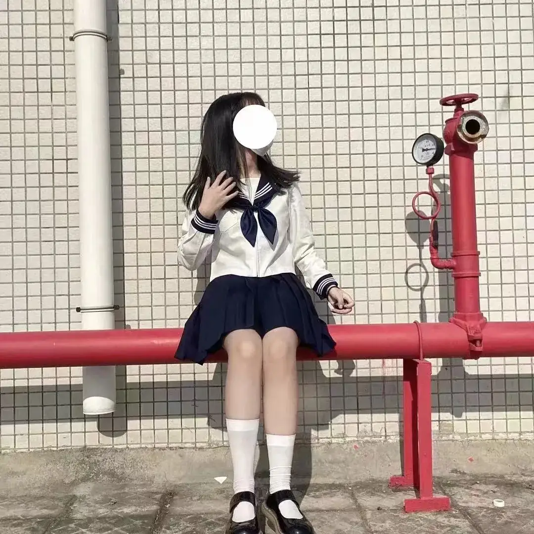 Japanese College Sailor Suit Navy Blue Skirt White Top - Image 4