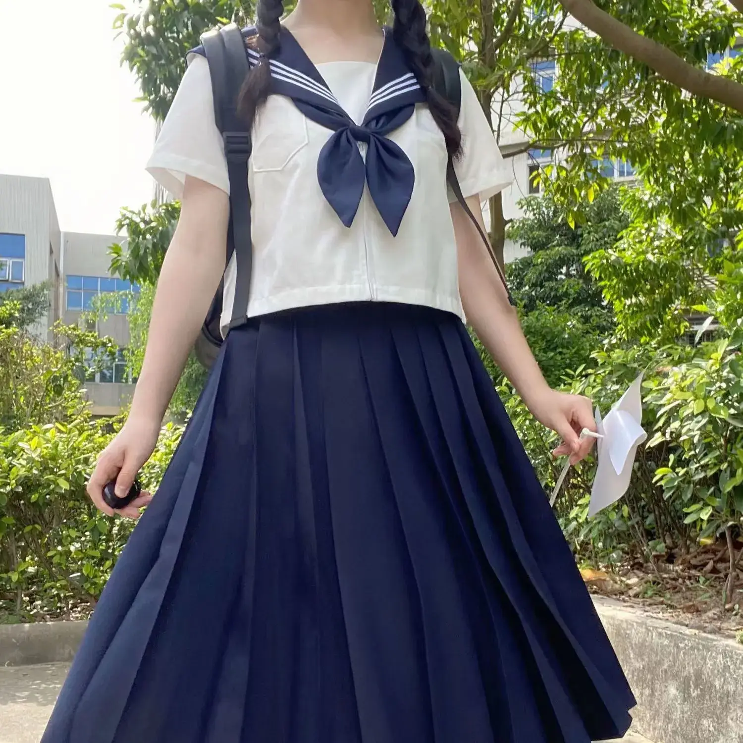 Japanese College Sailor Suit Navy Blue Skirt White Top - Image 5