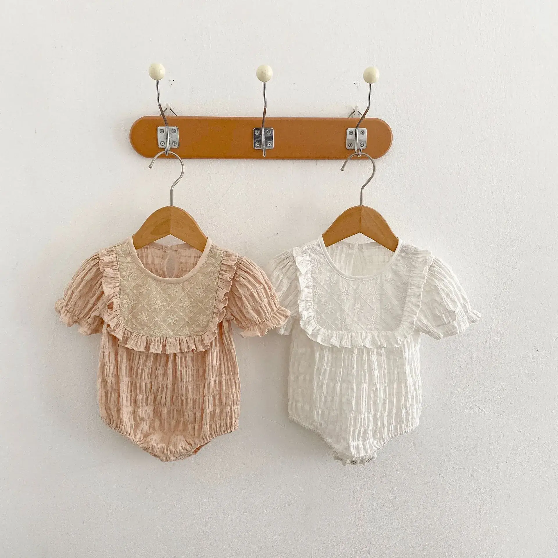 Baby Jacquard Suit Beige White Ear-Triangle Shorts - Image 4